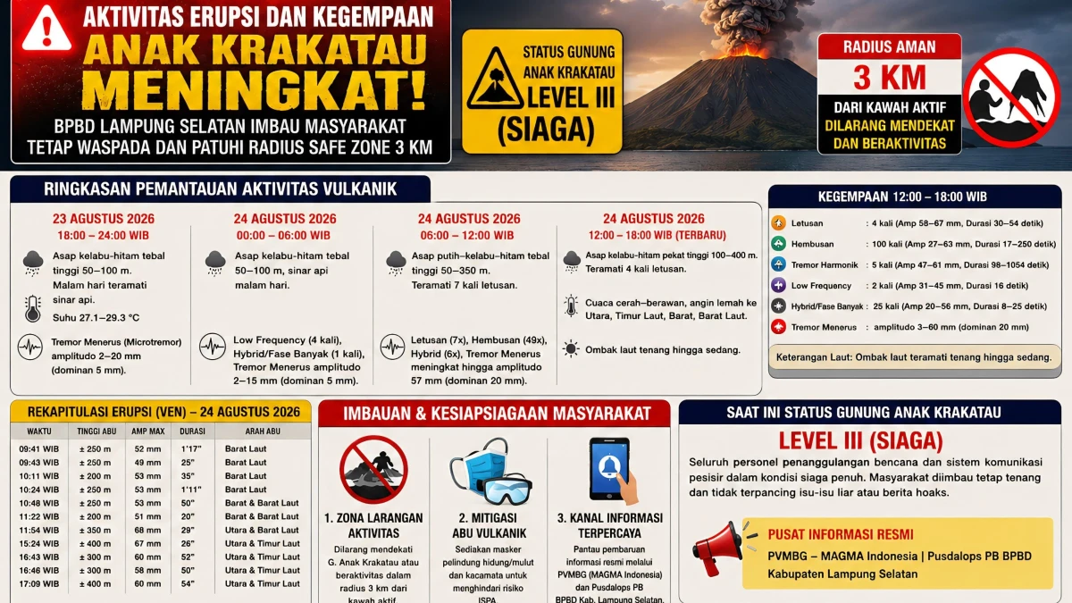 Erupsi dan Kegempaan Gunung Anak Krakatau Meningkat